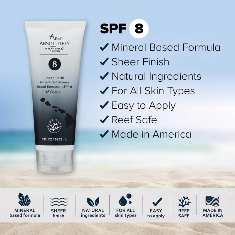 Absolutely Natural - SPF 8 Mineral Sunscreen - Water Resistant Moisturzing Lotion for Body & Face - Non-Nano Zinc Oxide, Vitamin E - 3 Oz - Image 2